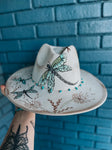 Dragonfly Themed Wide Brim Fedora Hat | Fall Lainey Wilson Tan Festival Concert Art Movie wishflower dandelion ivory floral turquoise