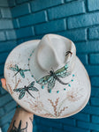 Dragonfly Themed Wide Brim Fedora Hat | Fall Lainey Wilson Tan Festival Concert Art Movie wishflower dandelion ivory floral turquoise