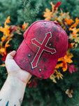 Burned cross and wildflower Baseball Trucker Cap Hat | Floral Fall Concert Flower Cute Gift Boho Hippie Country Western Lainey Wilson