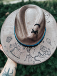 Coraline Themed Wide Brim Fedora Hat | Halloween Fall Lainey Wilson Spooky Witchy purple black white green Festival Concert Art Movie
