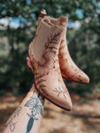 Custom Burned Boots | Booties, Fall, Floral, Chunky, Festival, Boho, Country, Chic, Hippie, Cowgirl, Concert, Winery, Bridal, Western