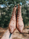 Custom Burned Boots | Booties, Fall, Floral, Chunky, Festival, Boho, Country, Chic, Hippie, Cowgirl, Concert, Winery, Bridal, Western