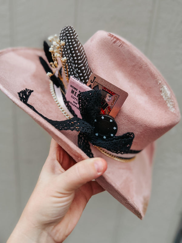 Black and Pink Cowboy Suede Hat | cowgirl derby cards poker Las Vegas western lainey wilson Nashville party concert country