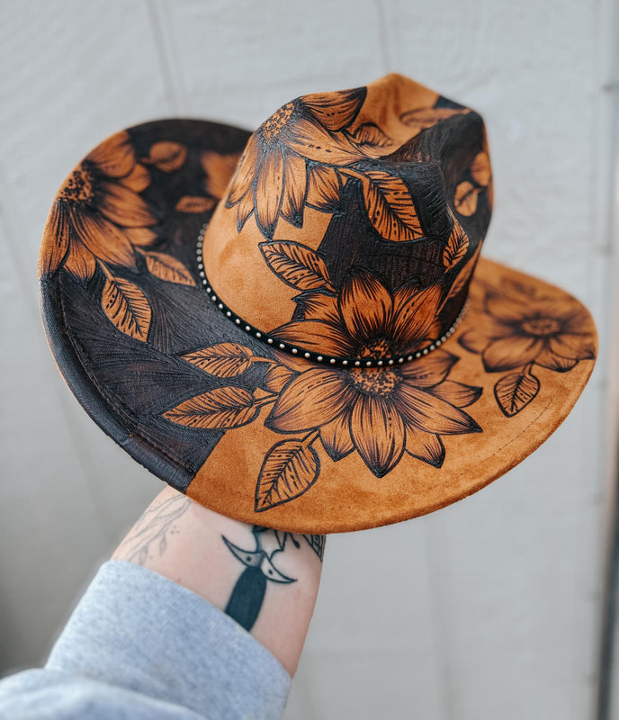 Hand Burned Custom Cowboy Hat | Floral, Flower, Sunflower, Summer, Derby, Concert, Lainey Wilson, Festival, Cowgirl, Country