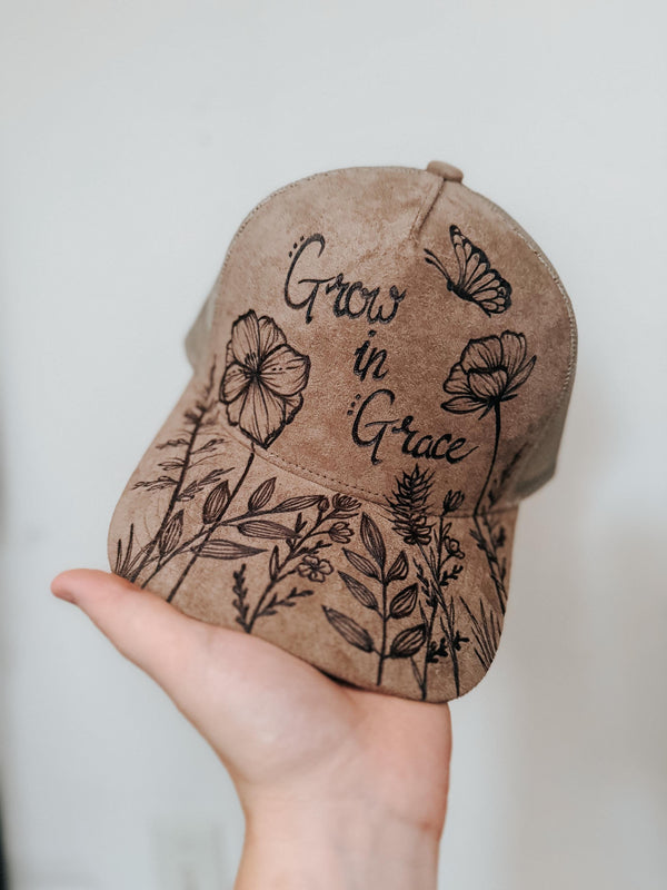 Burned quote, butterfly and wildflower Baseball Trucker Cap Hat | Floral spring Concert Flower Cute Gift Boho Country Western Lainey Wilson